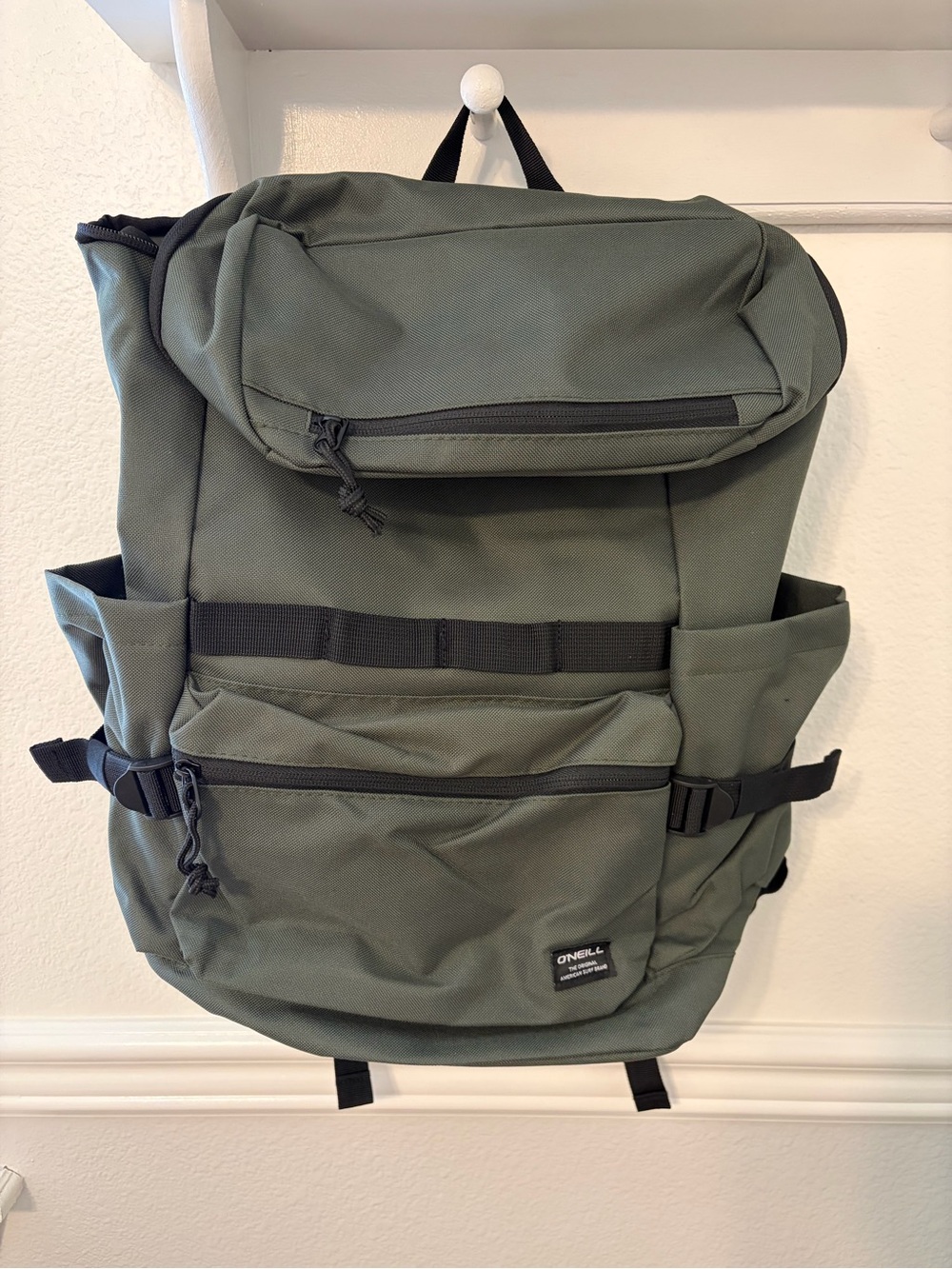 O'Neill Olive Green Roll-Top Backpack with Front Pocket